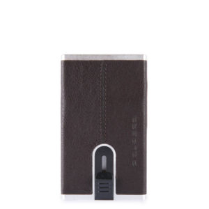 Piquadro Black Square Creditcard Case With Sliding System Dark Brown ~ Spinze.nl