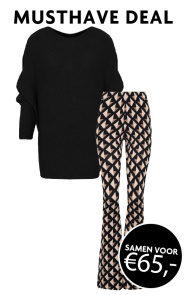 Musthave Deal Oversized Soft Trui +  Flared Broek Square Black ~ Spinze.nl